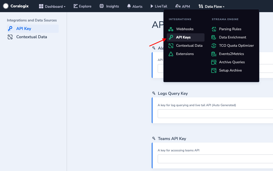 coralogix integration step 1